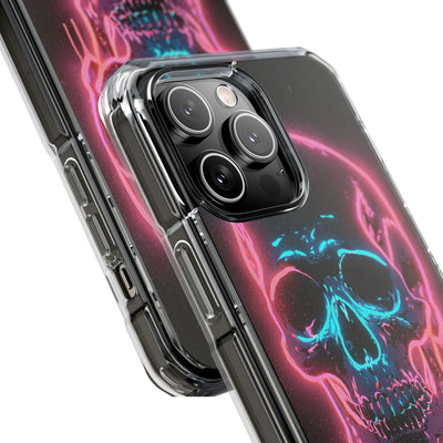 Neon Drip Skull · Clear Impact Magnetic Phone Case for iPhone · Black