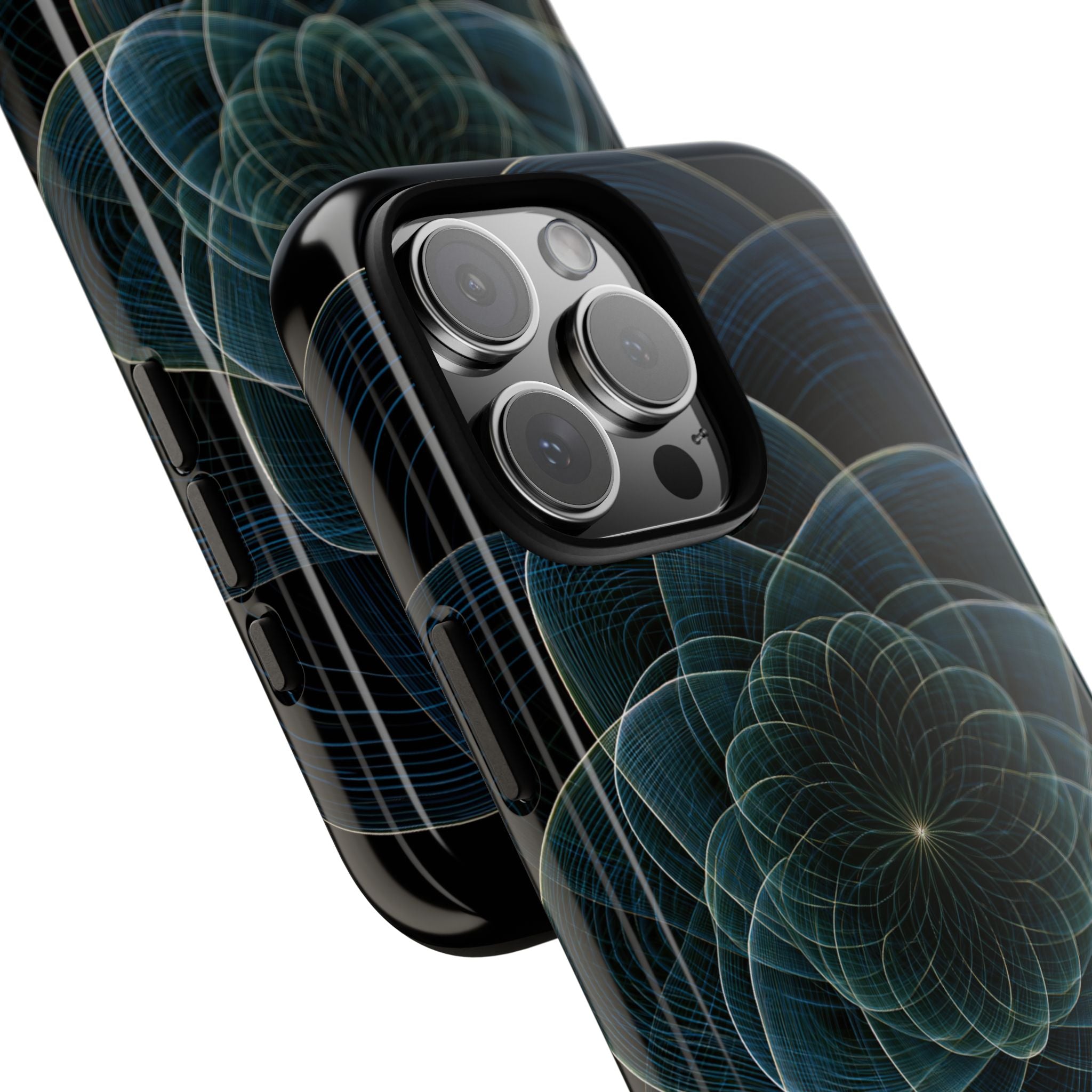 Blue Tough Phone Case for iPhone - Celestial Wireframe Bloom