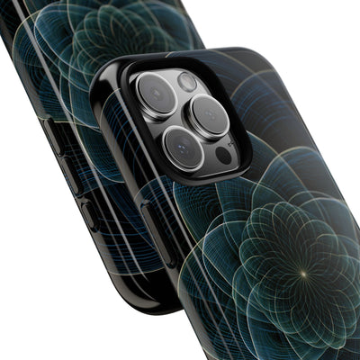Blue Tough Phone Case for iPhone - Celestial Wireframe Bloom
