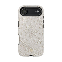 White Tough Phone Case for iPhone - Alabaster Floral Relief