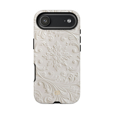 White Tough Phone Case for iPhone - Alabaster Floral Relief