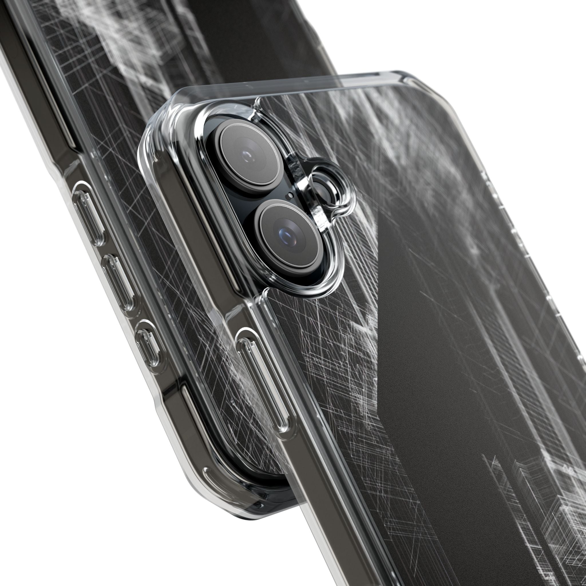 Black Impact MagSafe Phone Case for iPhone - Ghost Urban Wireframe