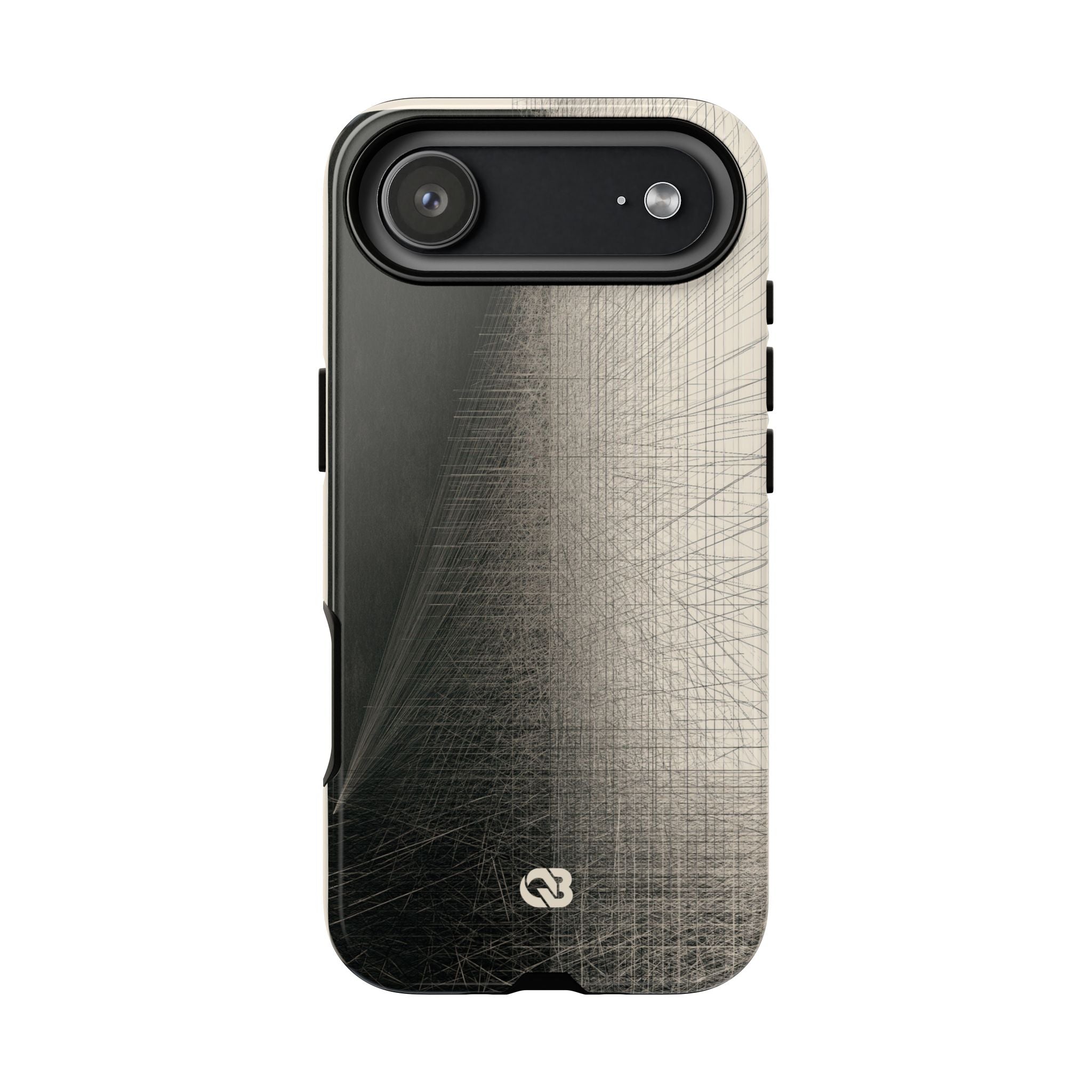 Beige Tough Phone Case for iPhone - Brutalist Graphite Grid