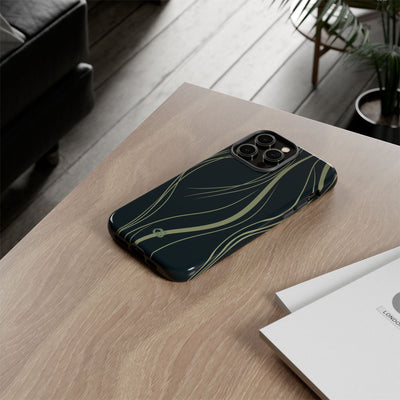 Green Tough Phone Case for iPhone - Obsidian Sage Flow