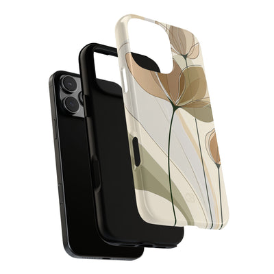 Beige Tough Phone Case for iPhone - Muted Ochre Petals