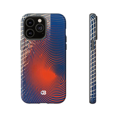 Blue Tough Phone Case for iPhone - Orange Orbit Grid