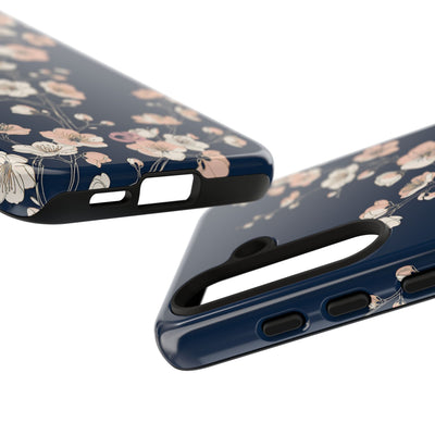 Blue Tough Phone Case for Samsung - Midnight Peach Sakura