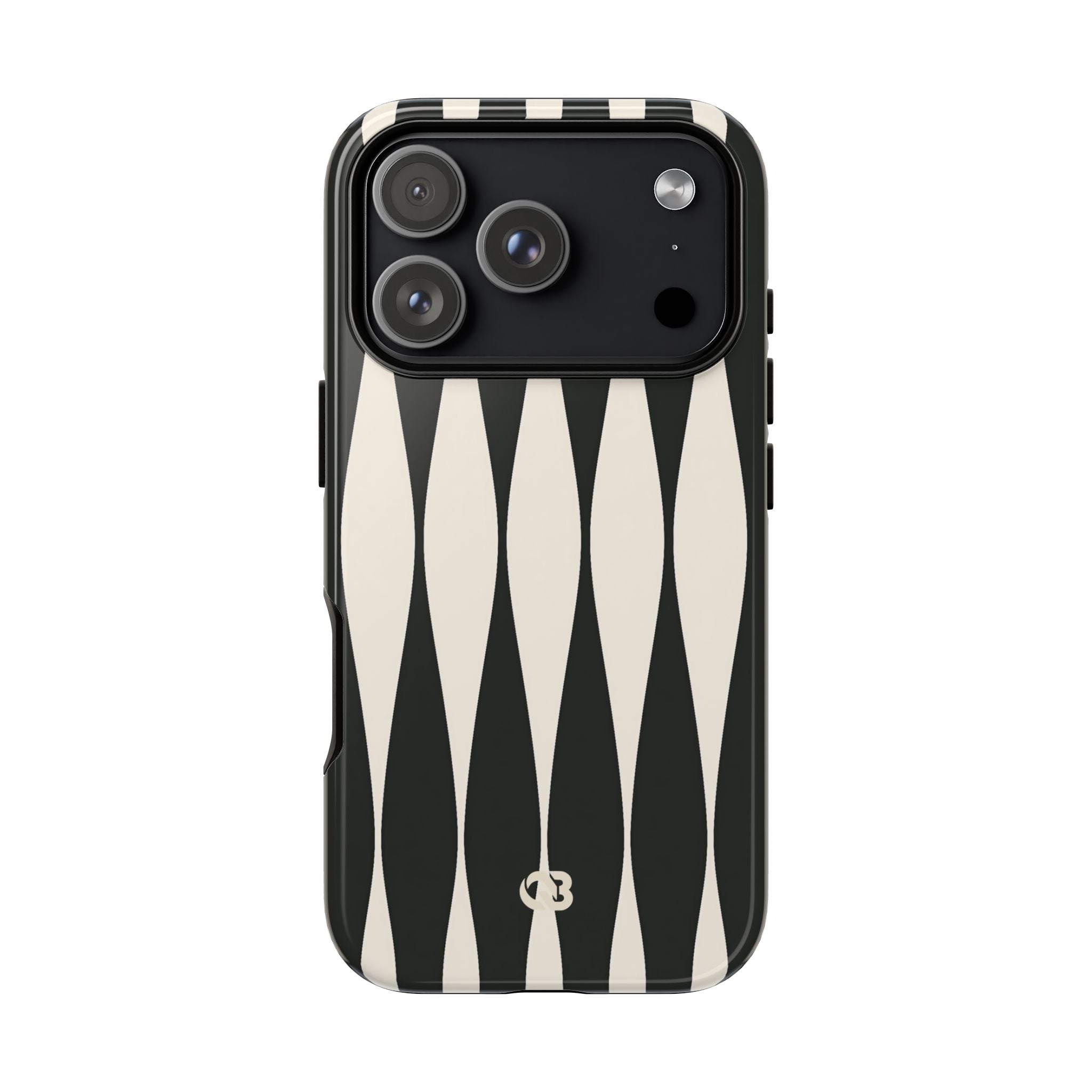 Black Tough Phone Case for iPhone - Ivory Spindle Grid