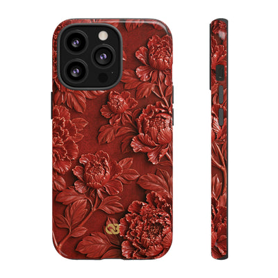 Cinnabar Peony Relief · Tough Phone Case for iPhone · Red