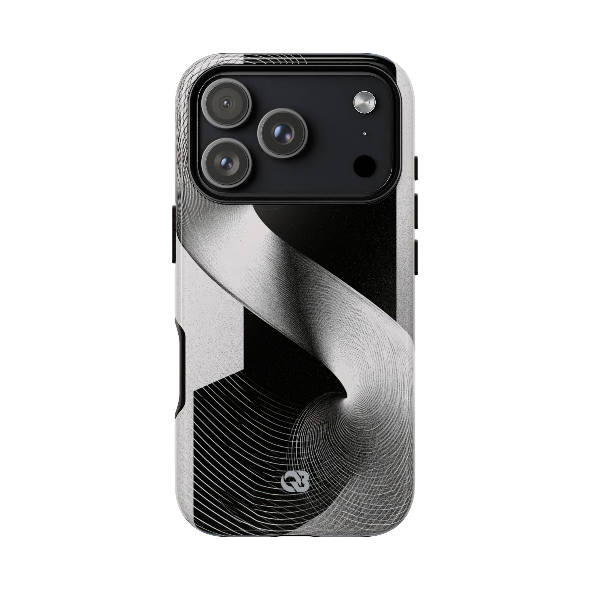 Grey Tough Phone Case for iPhone - Obsidian Moiré Wave