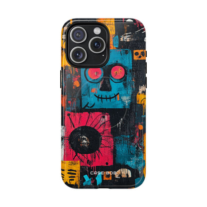 Blauwe stiknaad glimlach iPhone 15 Pro Max hoesje - Tough+