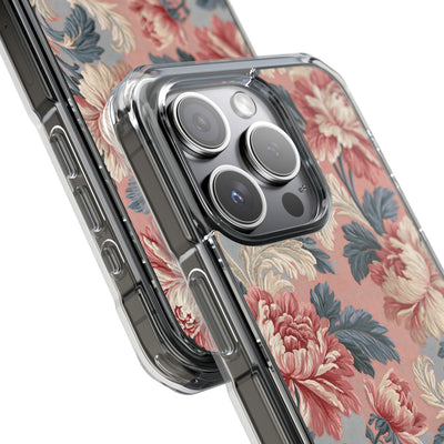 Blush Peony Jacquard · Clear Impact Magnetic Phone Case for iPhone ·  Pink