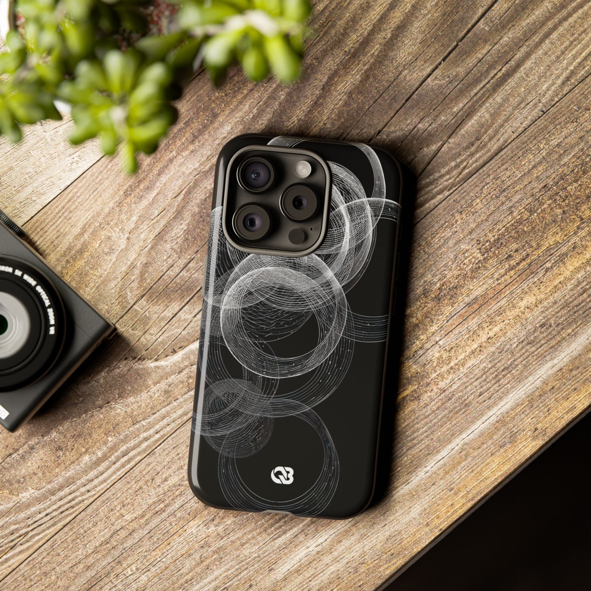 Black Tough Phone Case for iPhone - Kinetic Wireframe Orbit