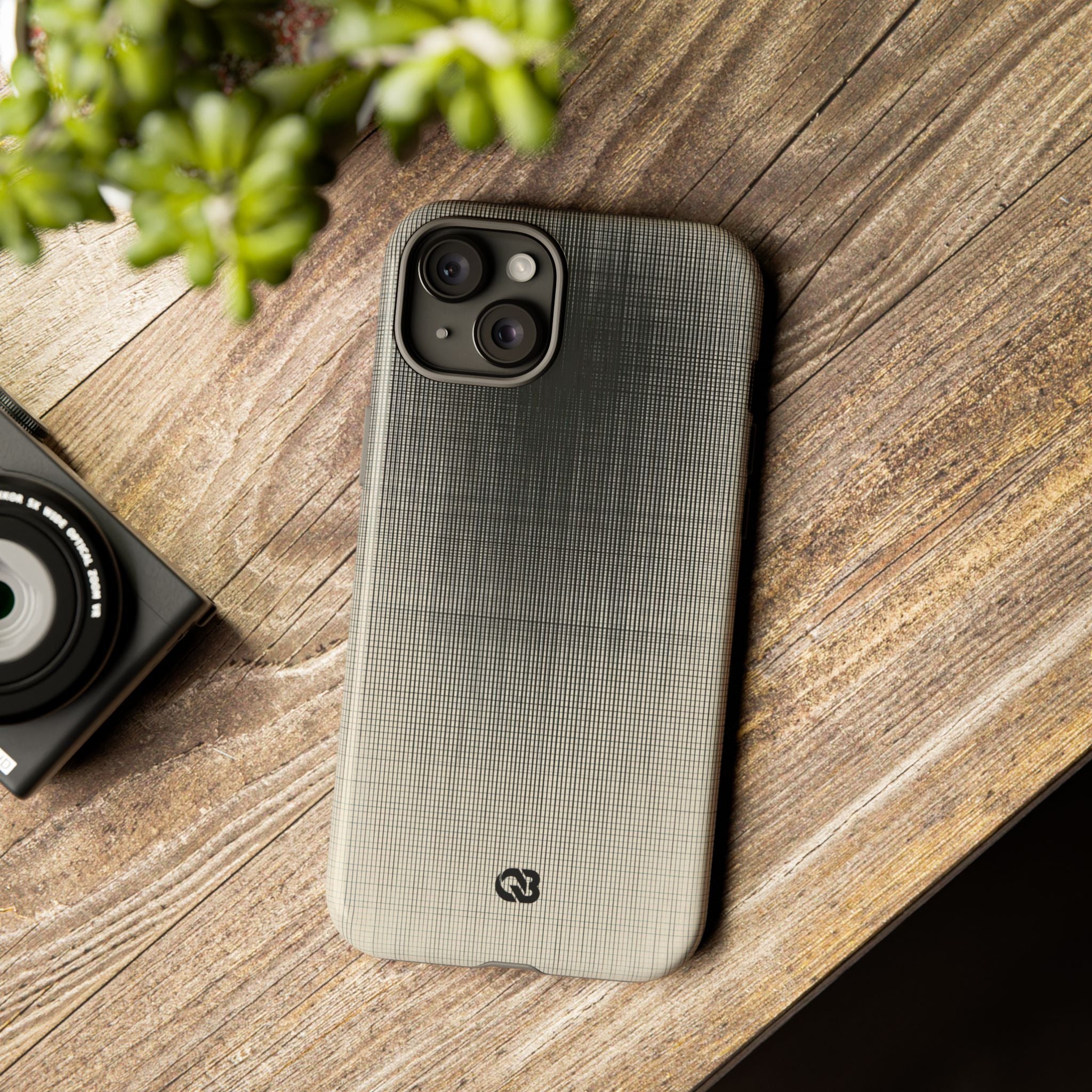 Beige Tough Phone Case for iPhone - Carbon Screen Grid
