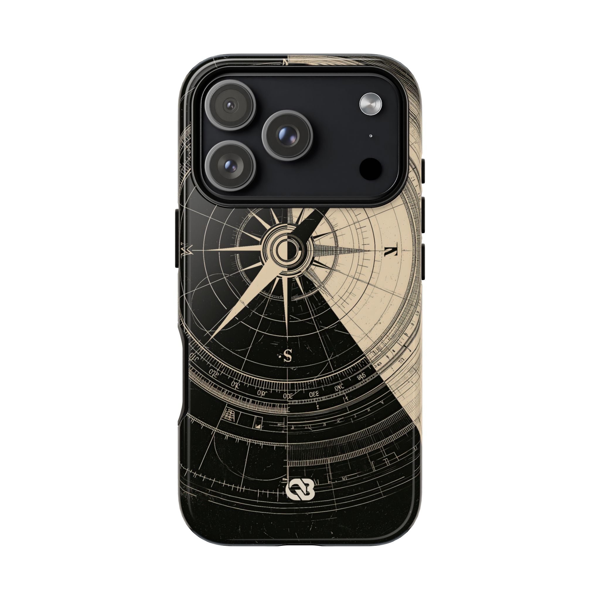 Beige Tough Phone Case for iPhone - Obsidian Nautical Blueprint