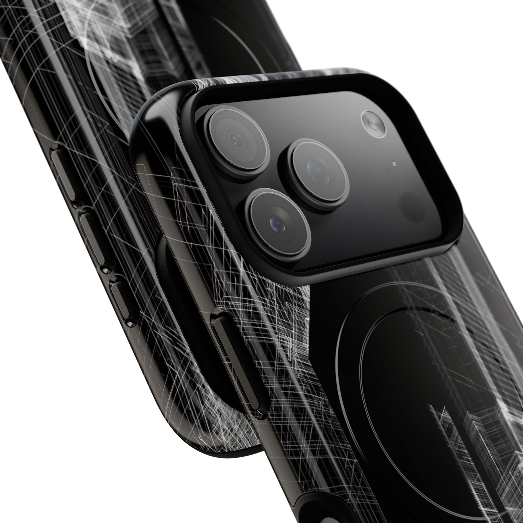 Black Tough 2.0 Magsafe Phone Case for iPhone - Ghost Urban Wireframe