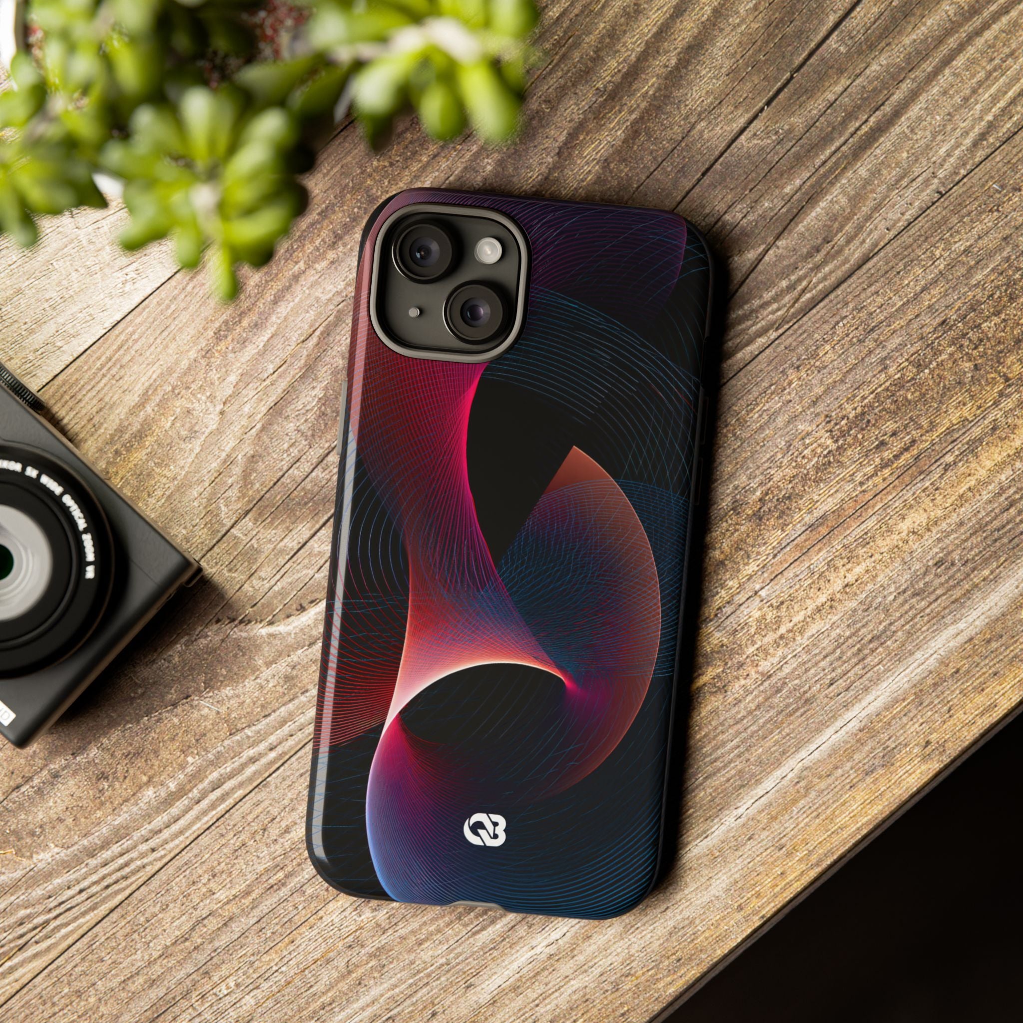 Black Tough Phone Case for iPhone - Cobalt Crimson Flux