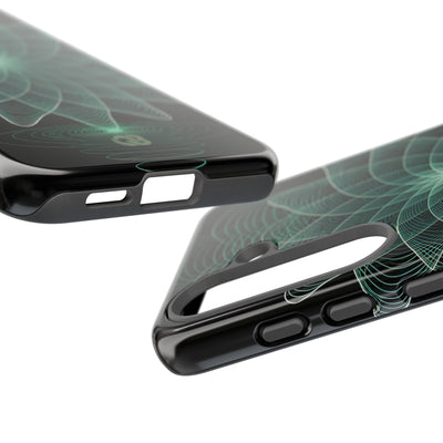 Green Tough Phone Case for Samsung - Cyan Signal Bloom
