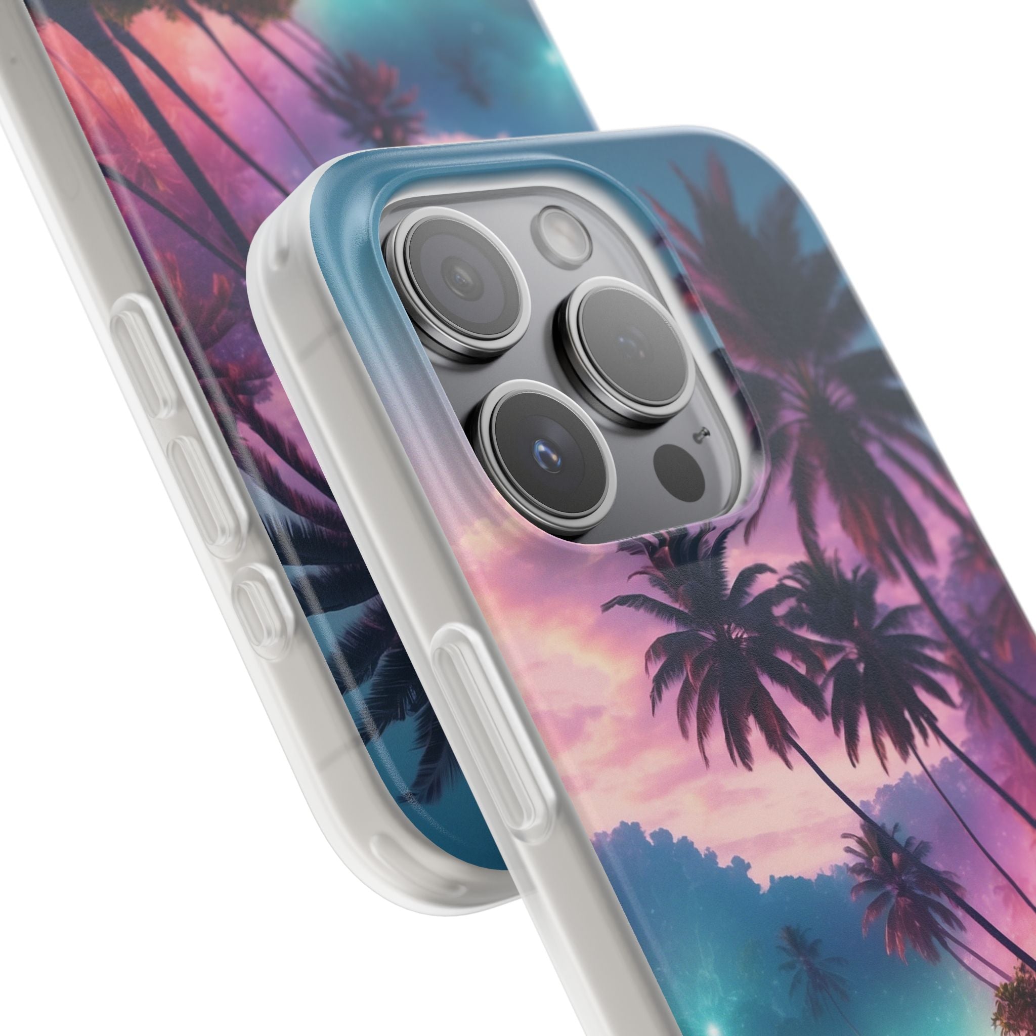 Neon Shore Palms · Soft Phone Case for iPhone