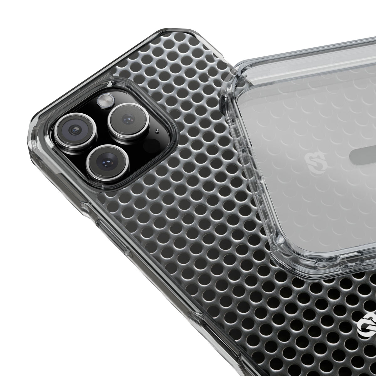 Brushed Perforated Steel · Clear Impact Magnetic Phone Case for iPhone ·  Silver