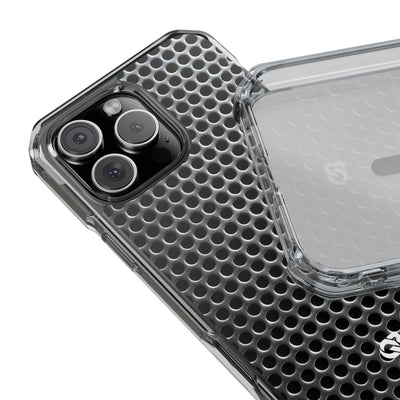 Brushed Perforated Steel · Clear Impact Magnetic Phone Case for iPhone ·  Silver