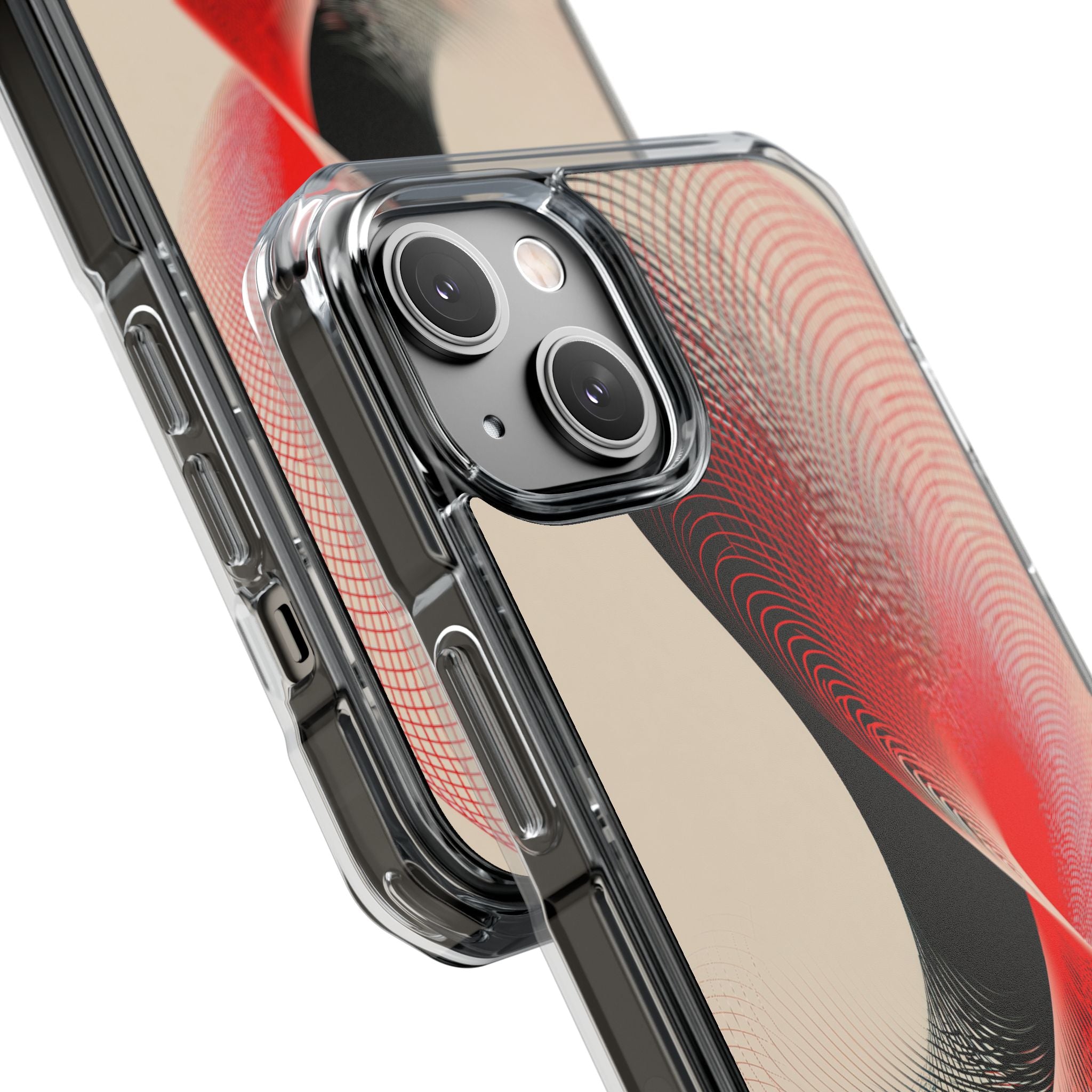 Red Impact MagSafe Phone Case for iPhone - Crimson Grid Vortex