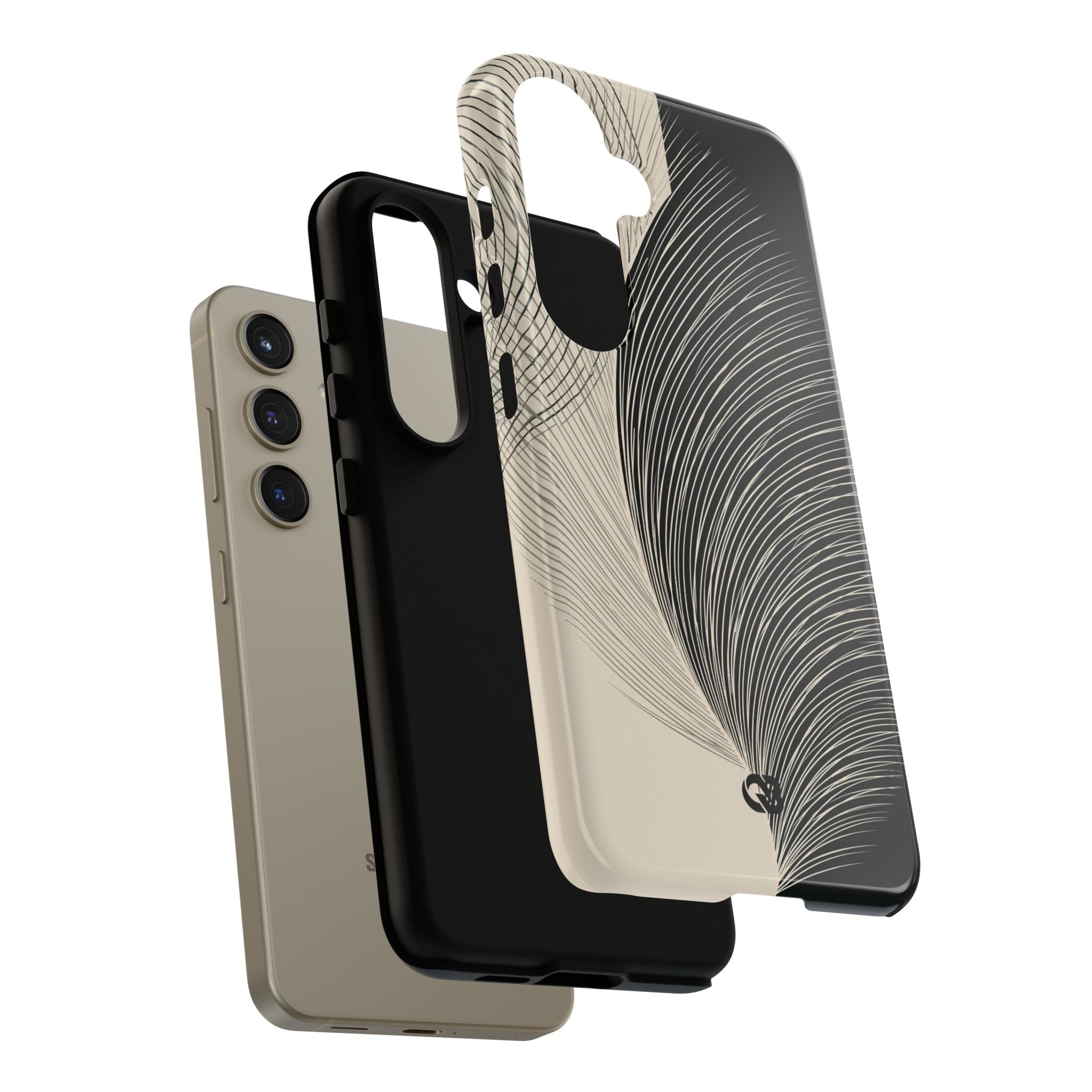 Beige Tough Phone Case for Samsung - Obsidian Cream Plume