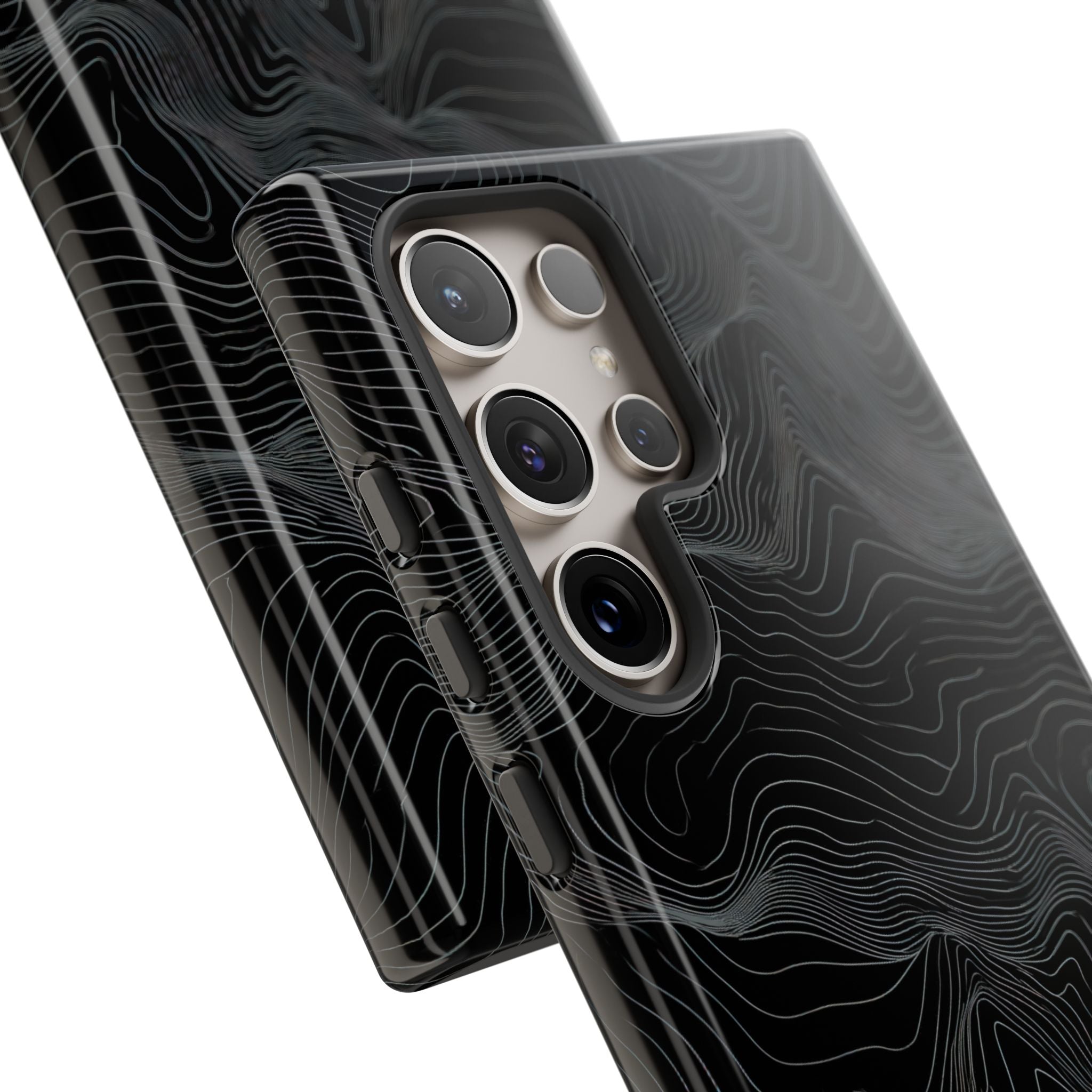 Black Tough Phone Case for Samsung - Obsidian Topo Wireframe