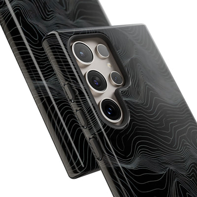 Black Tough Phone Case for Samsung - Obsidian Topo Wireframe