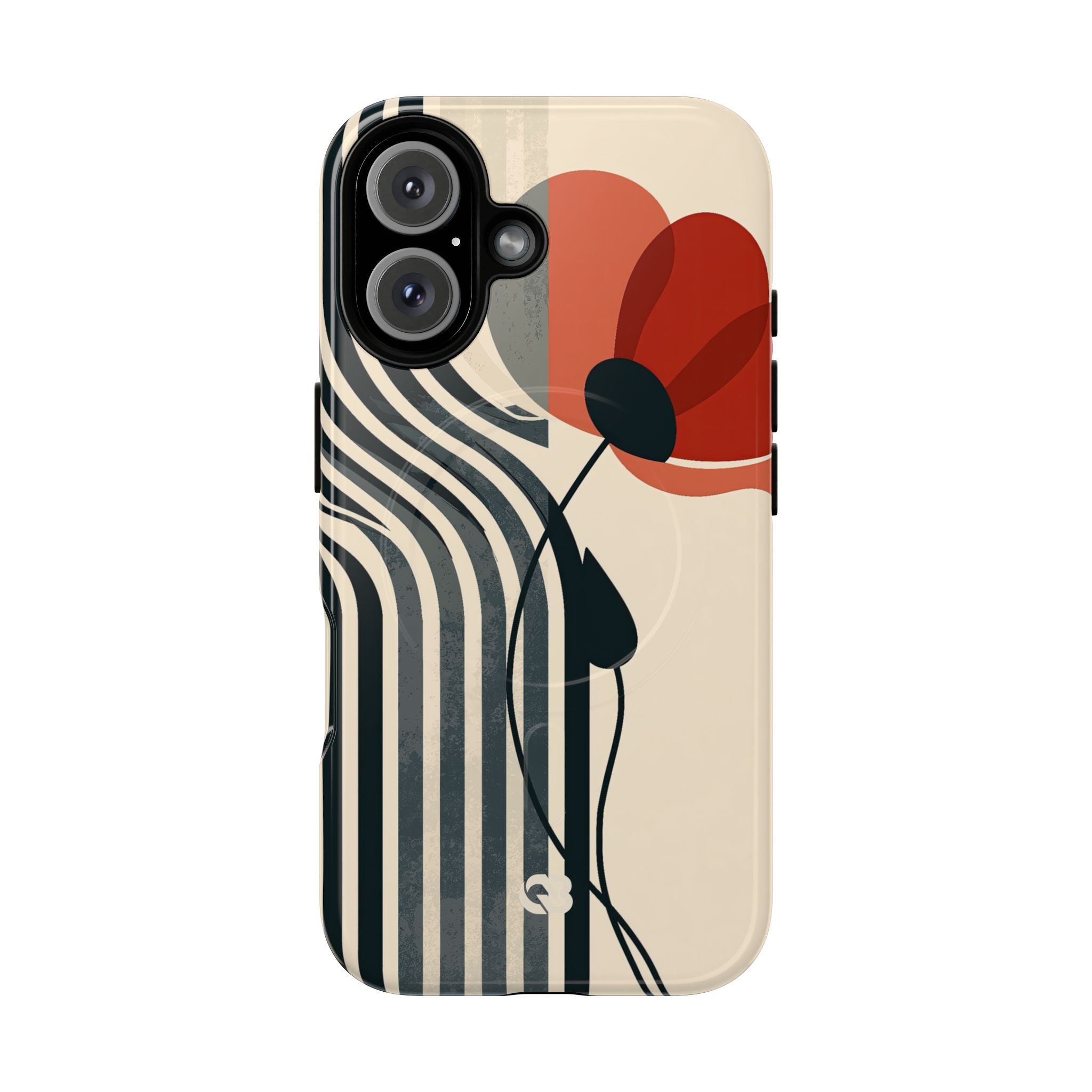 Beige Tough 2.0 Magsafe Phone Case for iPhone - Crimson Line Bloom