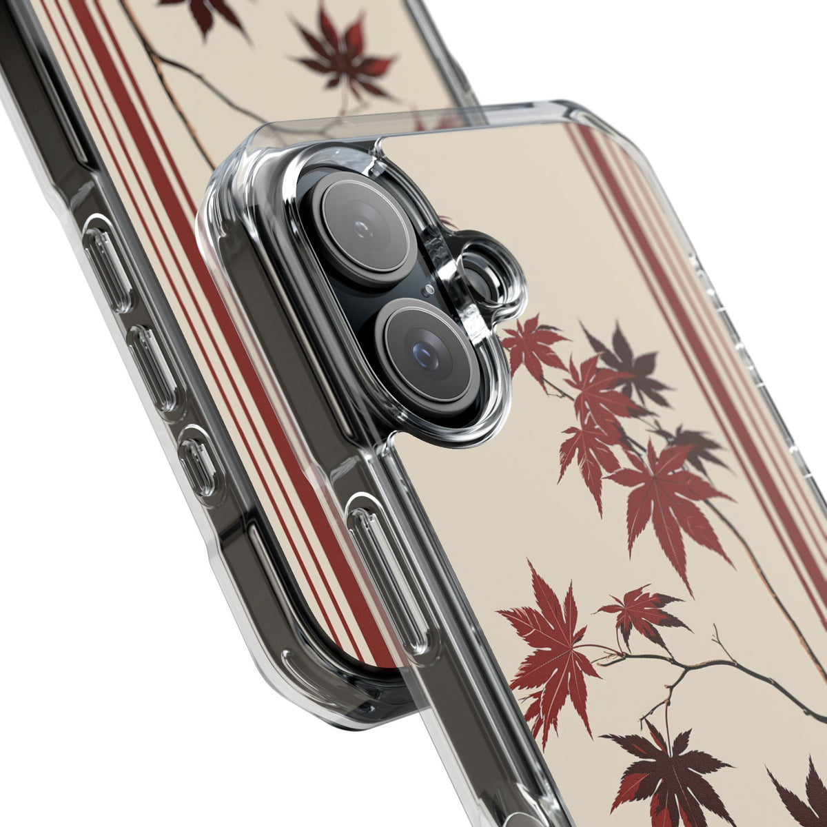 Crimson Maple Branch · Clear Impact Magnetic Phone Case for iPhone ·  Beige