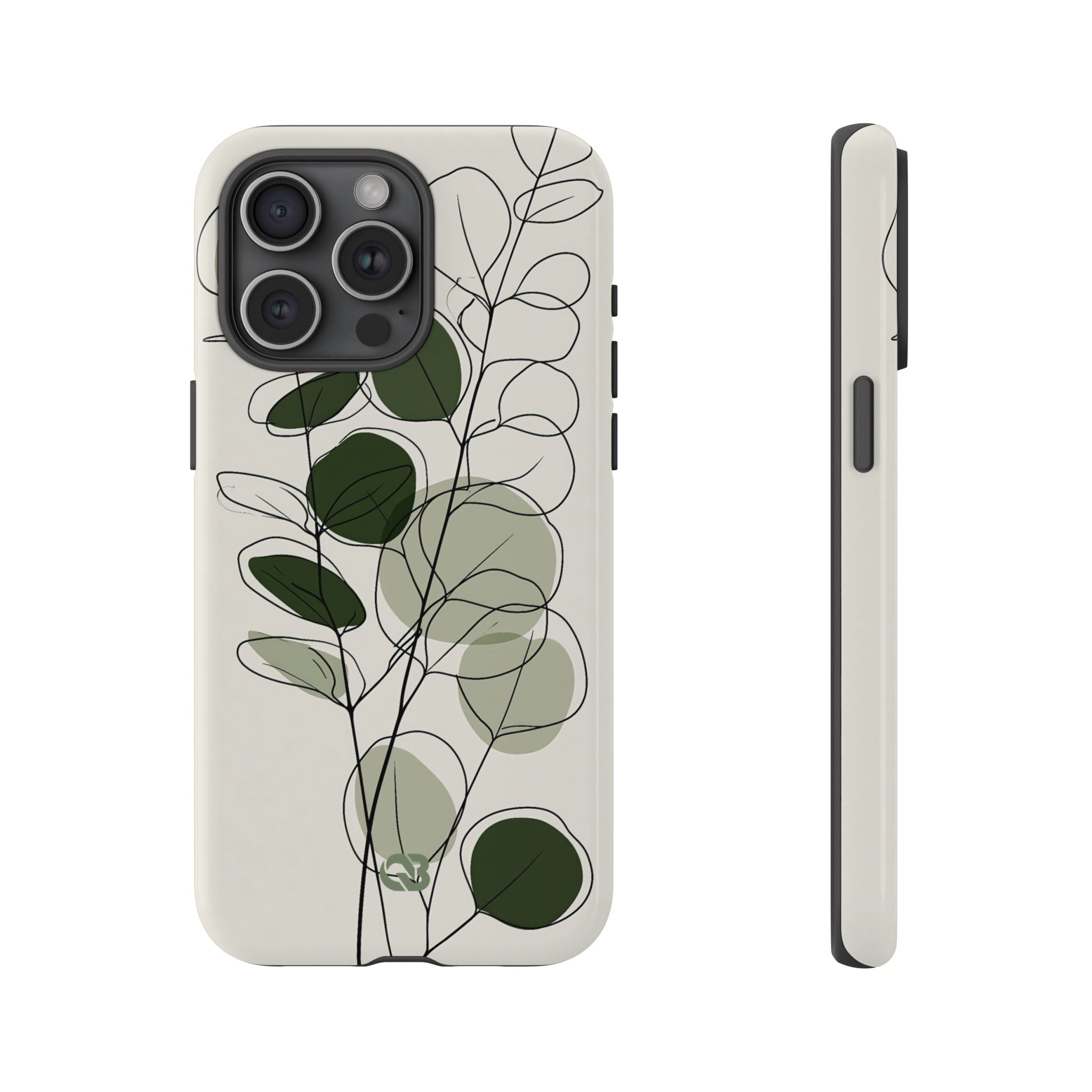 Green Tough Phone Case for iPhone - Muted Eucalyptus Sketch