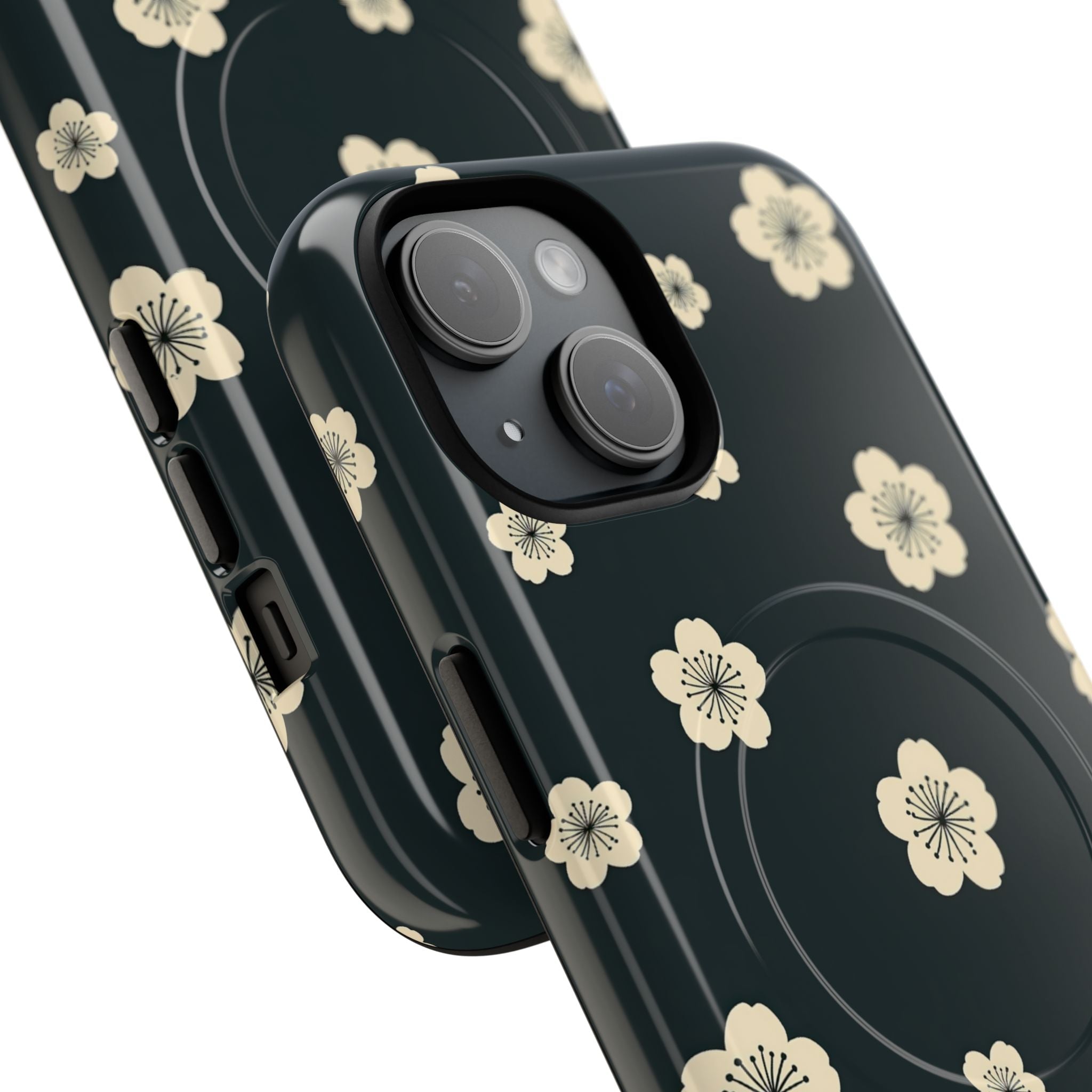 Teal Tough 2.0 Magsafe Phone Case for iPhone - Obsidian Cream Petals