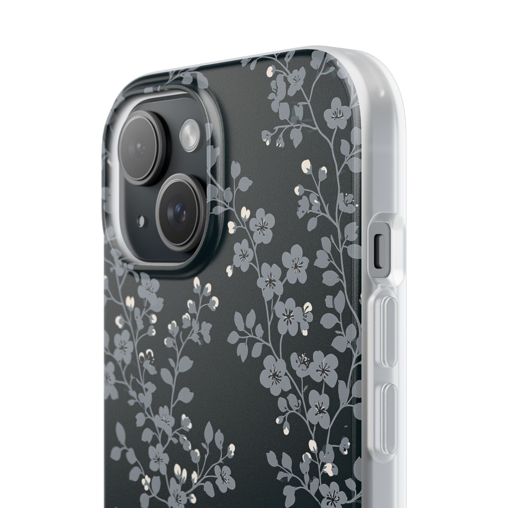 Black Lite Phone Case for iPhone - Midnight Slate Blossom