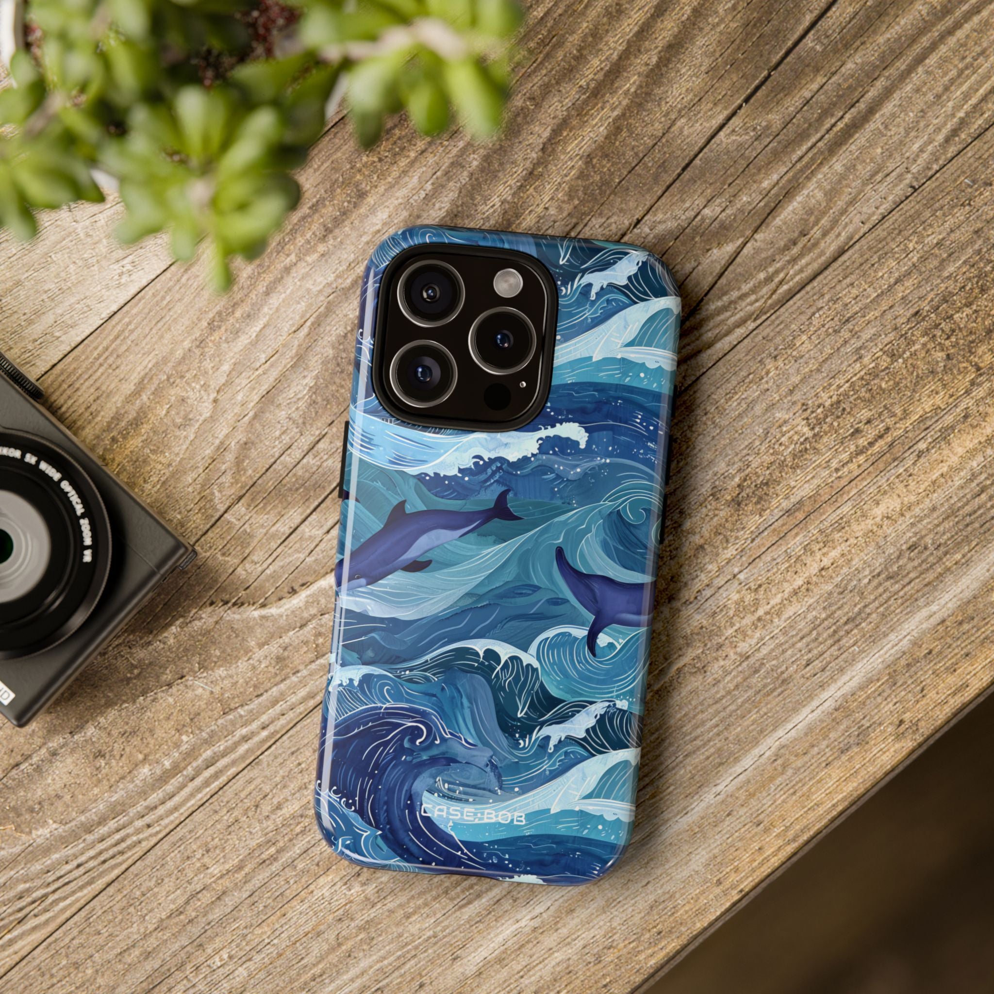 Dolphin Swirl Navy iPhone 16 Pro Case - Tough
