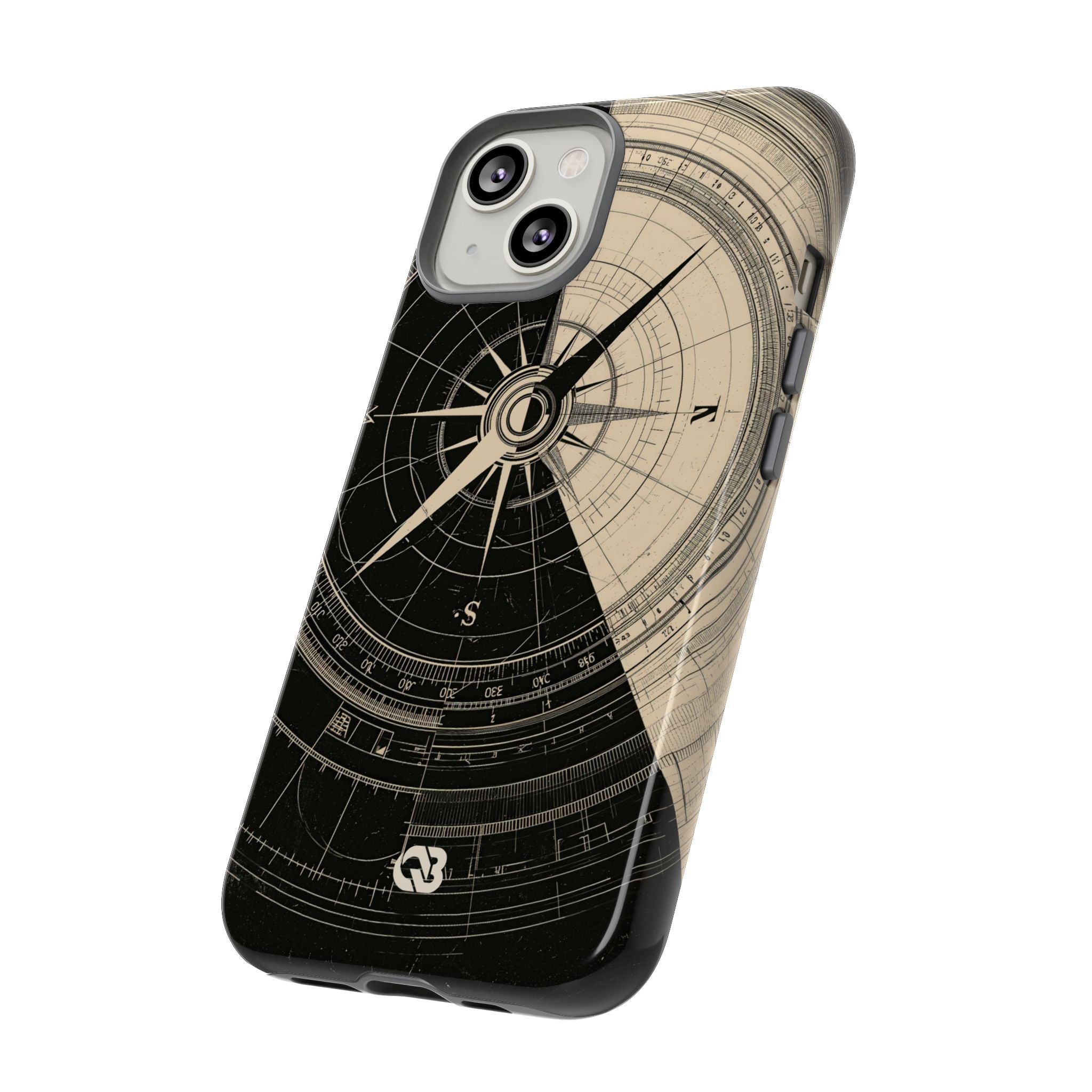 Beige Tough Phone Case for iPhone - Obsidian Nautical Blueprint