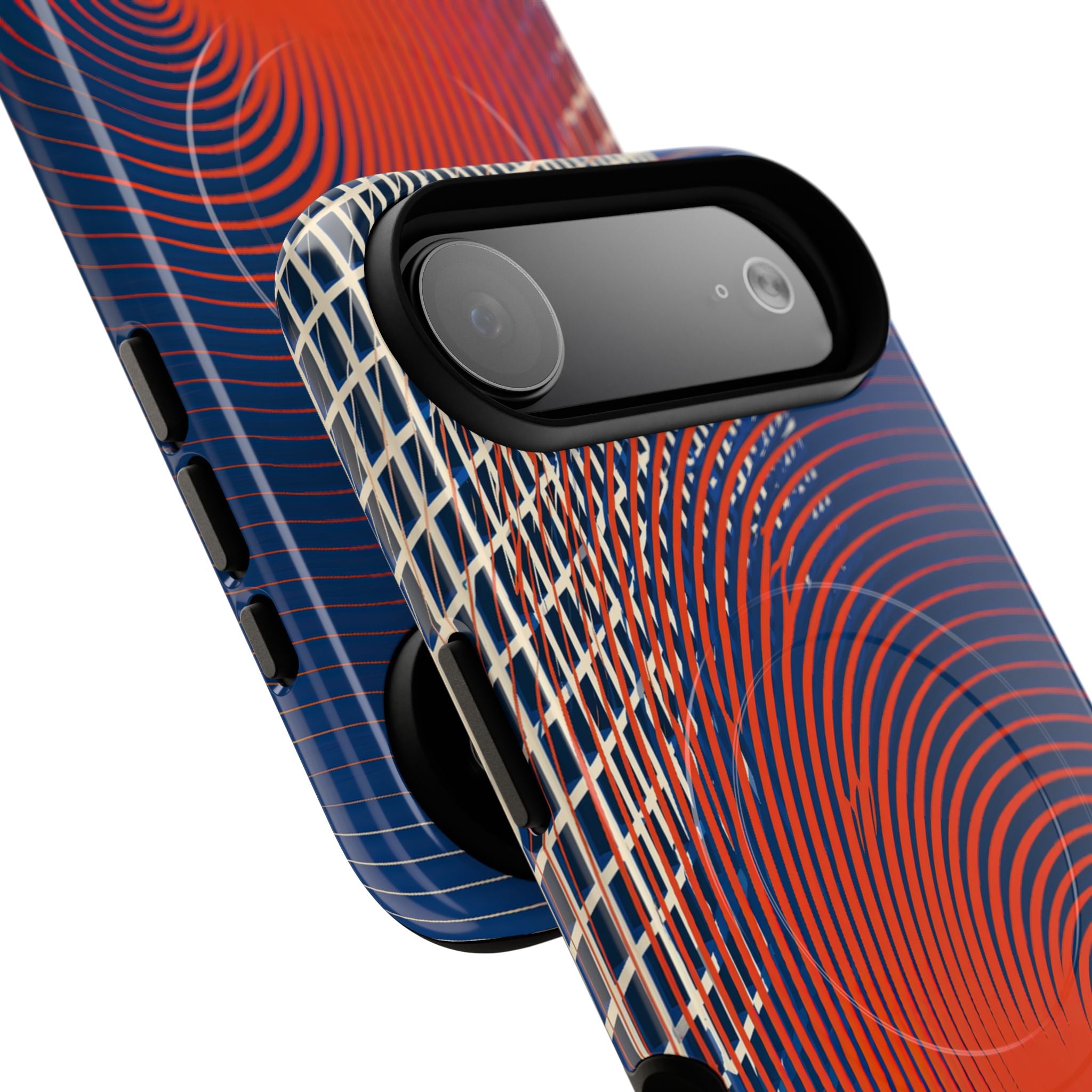 Blue Tough 2.0 Magsafe Phone Case for iPhone - Orange Orbit Grid