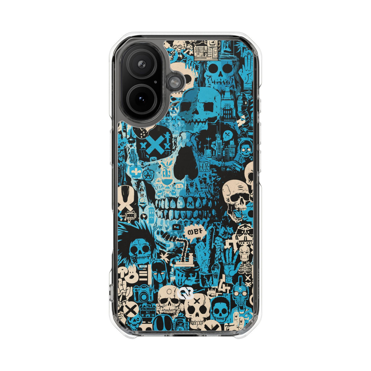 Electric Skull Graffiti · Clear Impact Magnetic Phone Case for iPhone · Blue