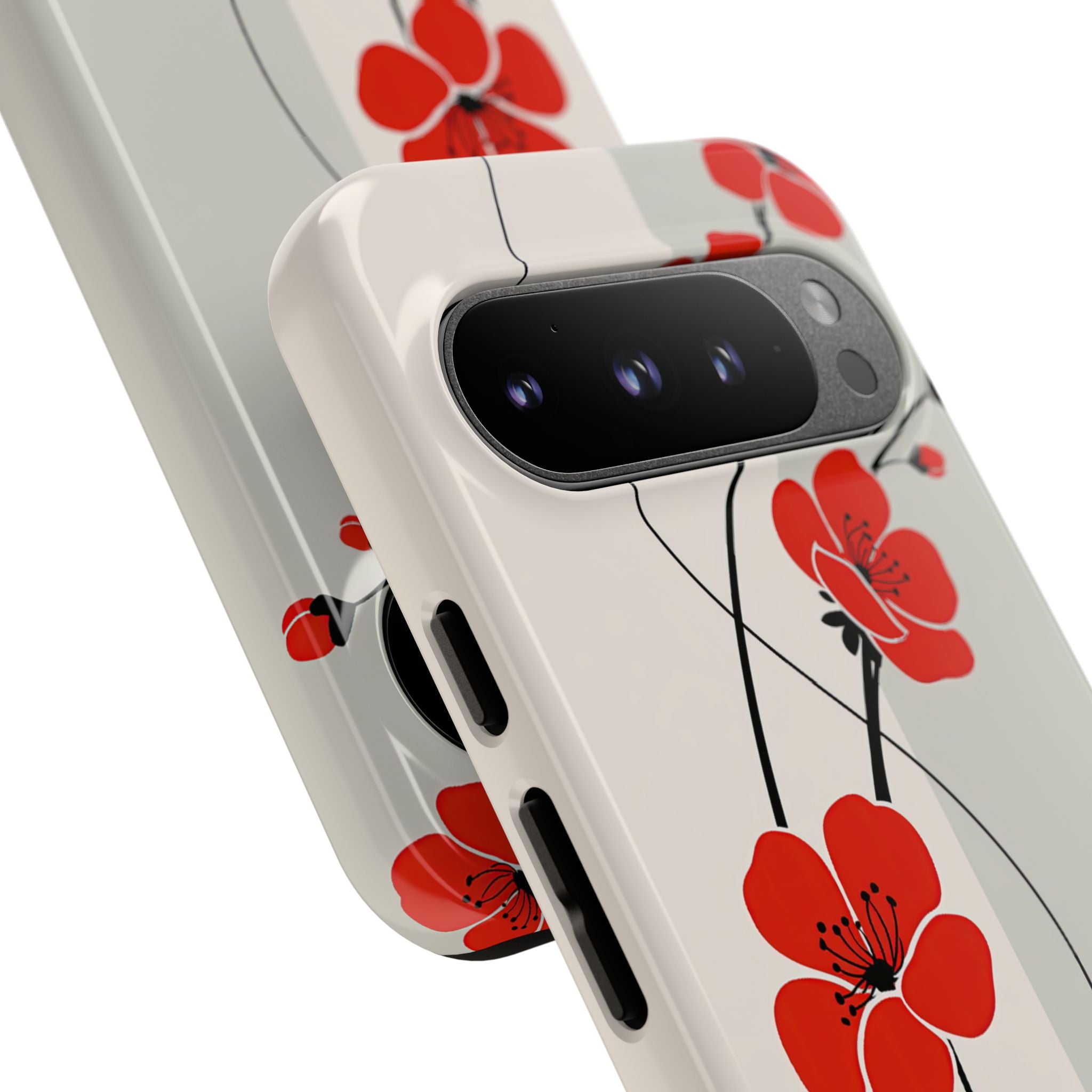 Beige Tough Phone Case for Google Pixel - Scarlet Ink Petals