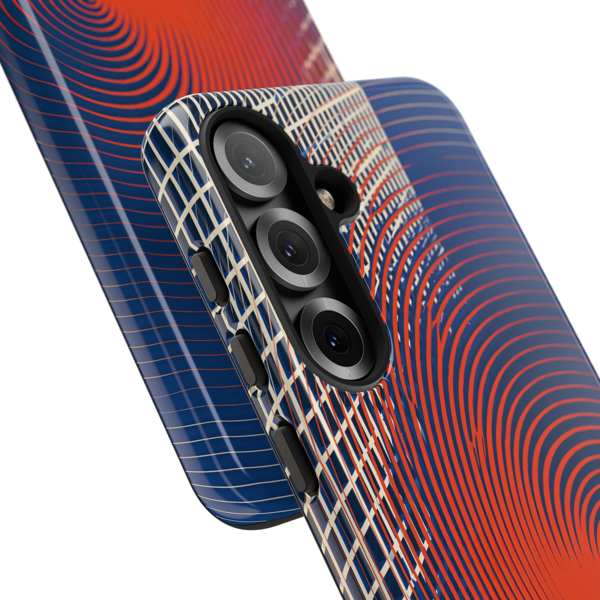 Blue Tough Phone Case for Samsung - Orange Orbit Grid