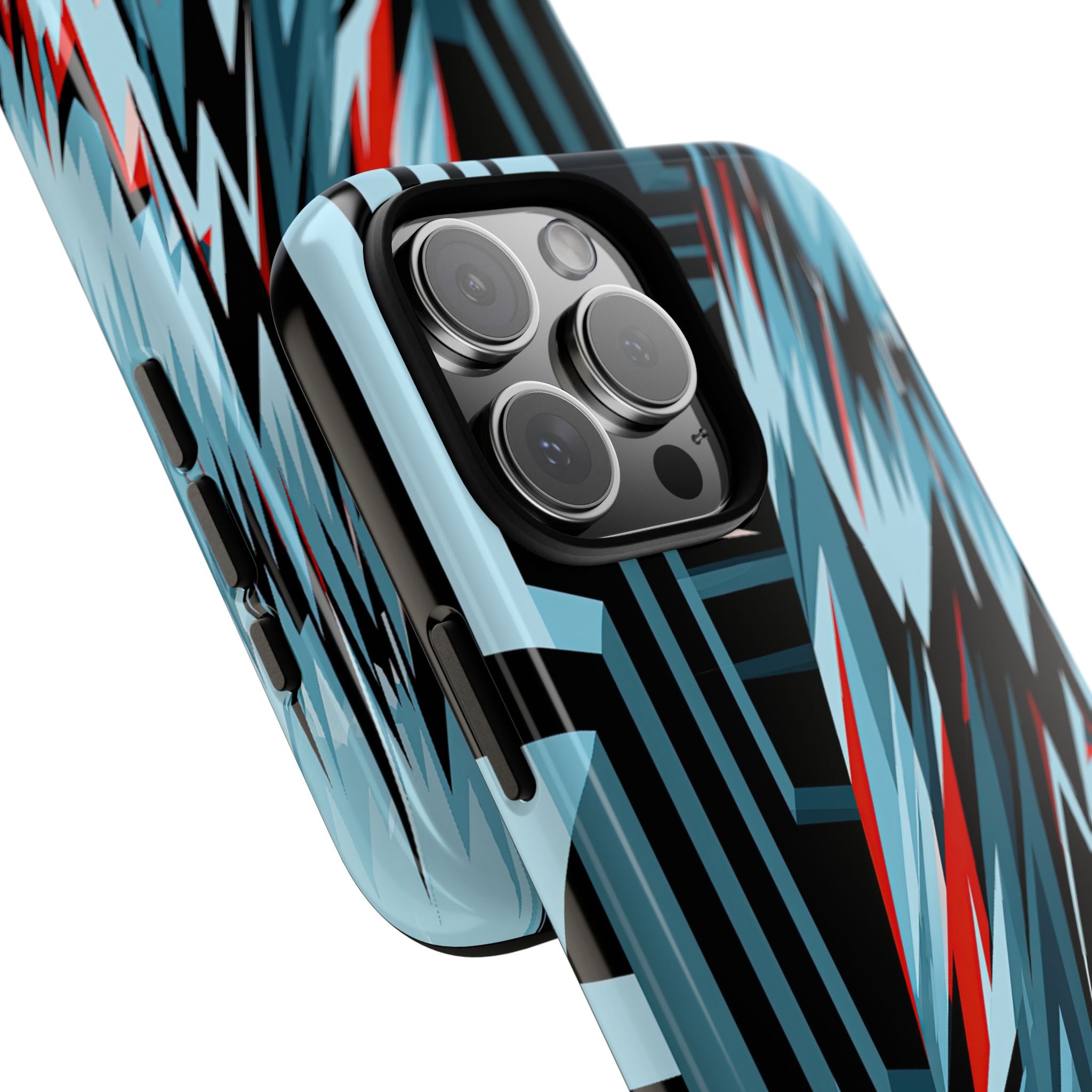 Blue Tough Phone Case for iPhone - Glitch Peak Cyan
