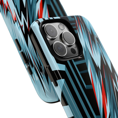 Blue Tough Phone Case for iPhone - Glitch Peak Cyan