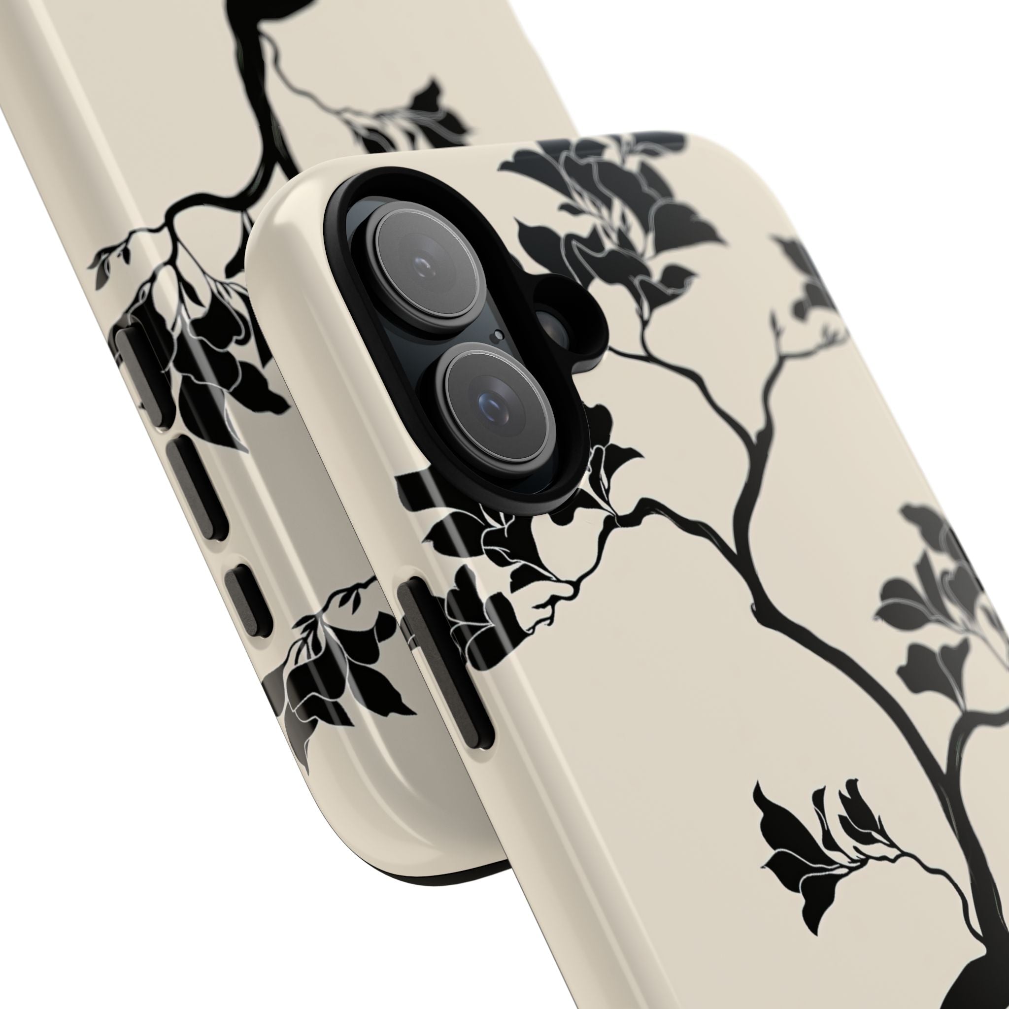 Beige Tough Phone Case for iPhone - Obsidian Bonsai Silhouette