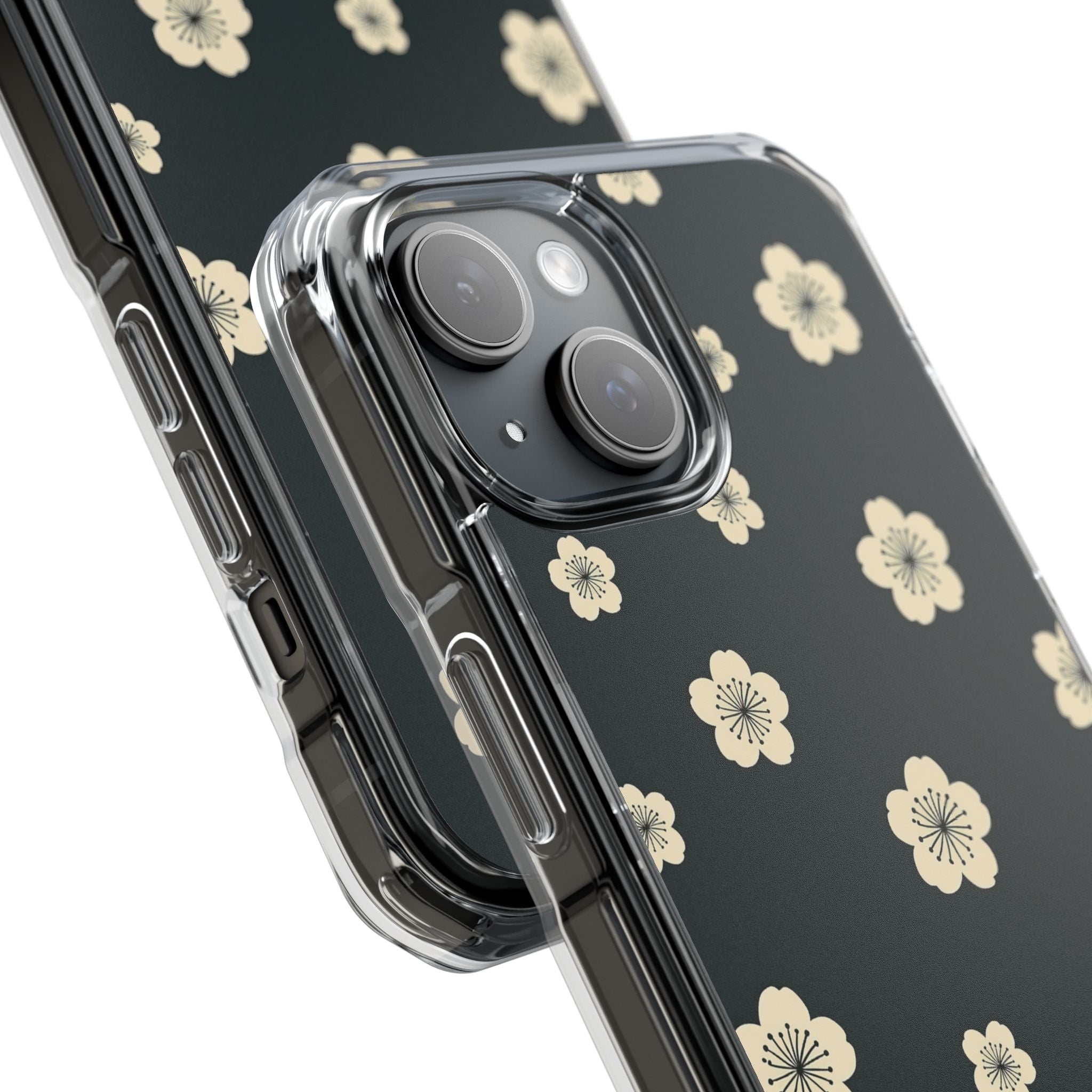 Teal Impact MagSafe Phone Case for iPhone - Obsidian Cream Petals