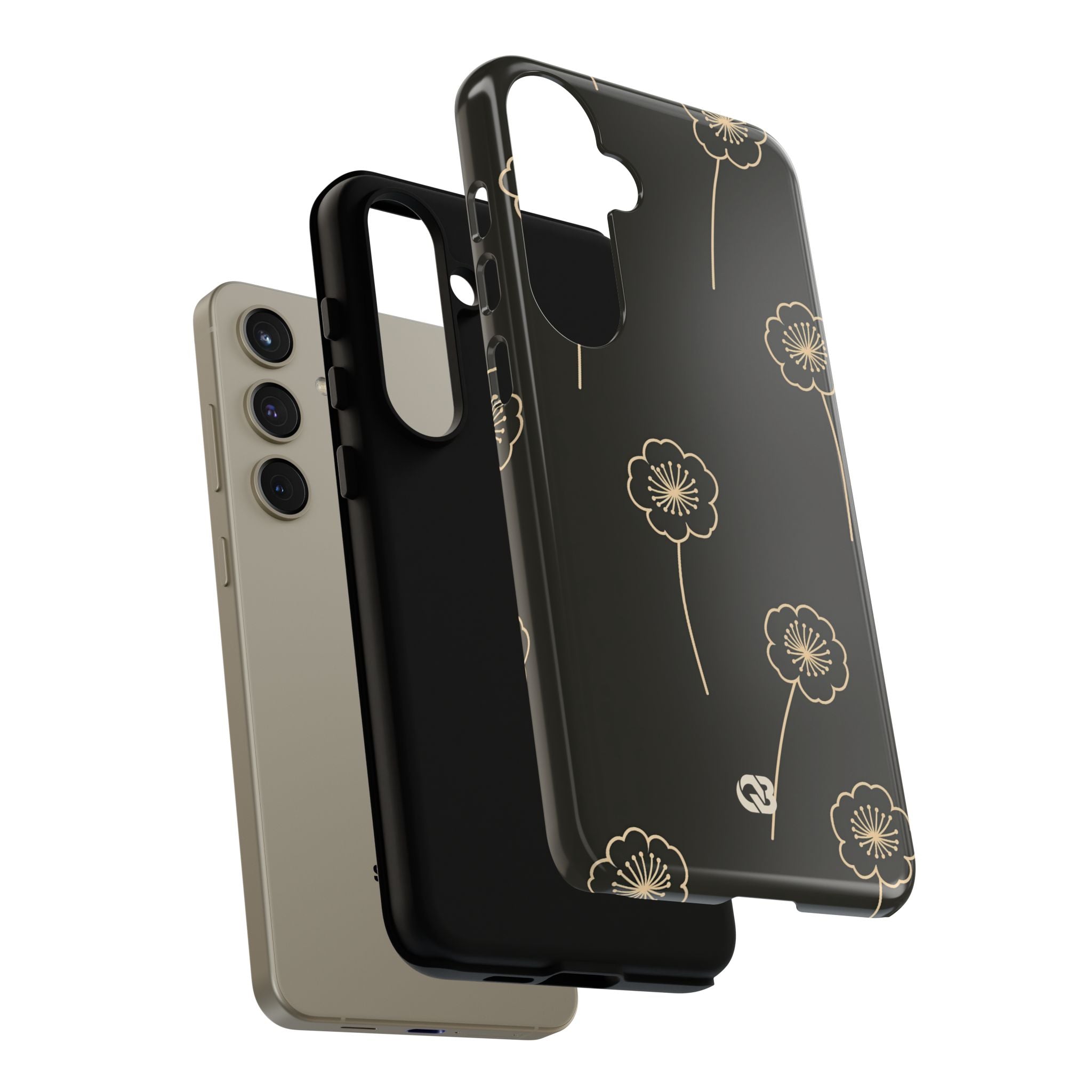 Black Tough Phone Case for Samsung - Obsidian Sand Petals