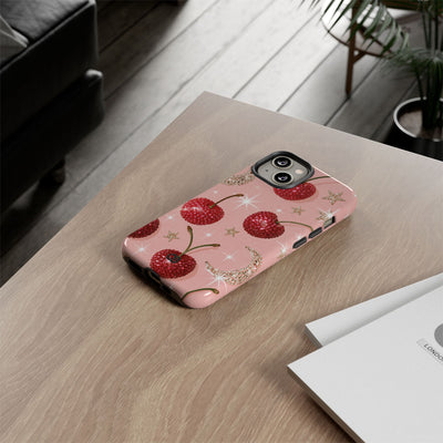 Bedazzled Ruby Cherries · Tough Phone Case for iPhone · Pink