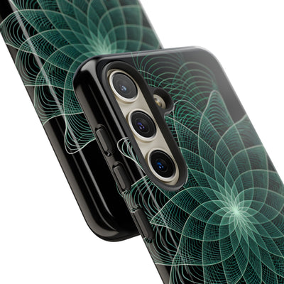 Green Tough Phone Case for Samsung - Cyan Signal Bloom