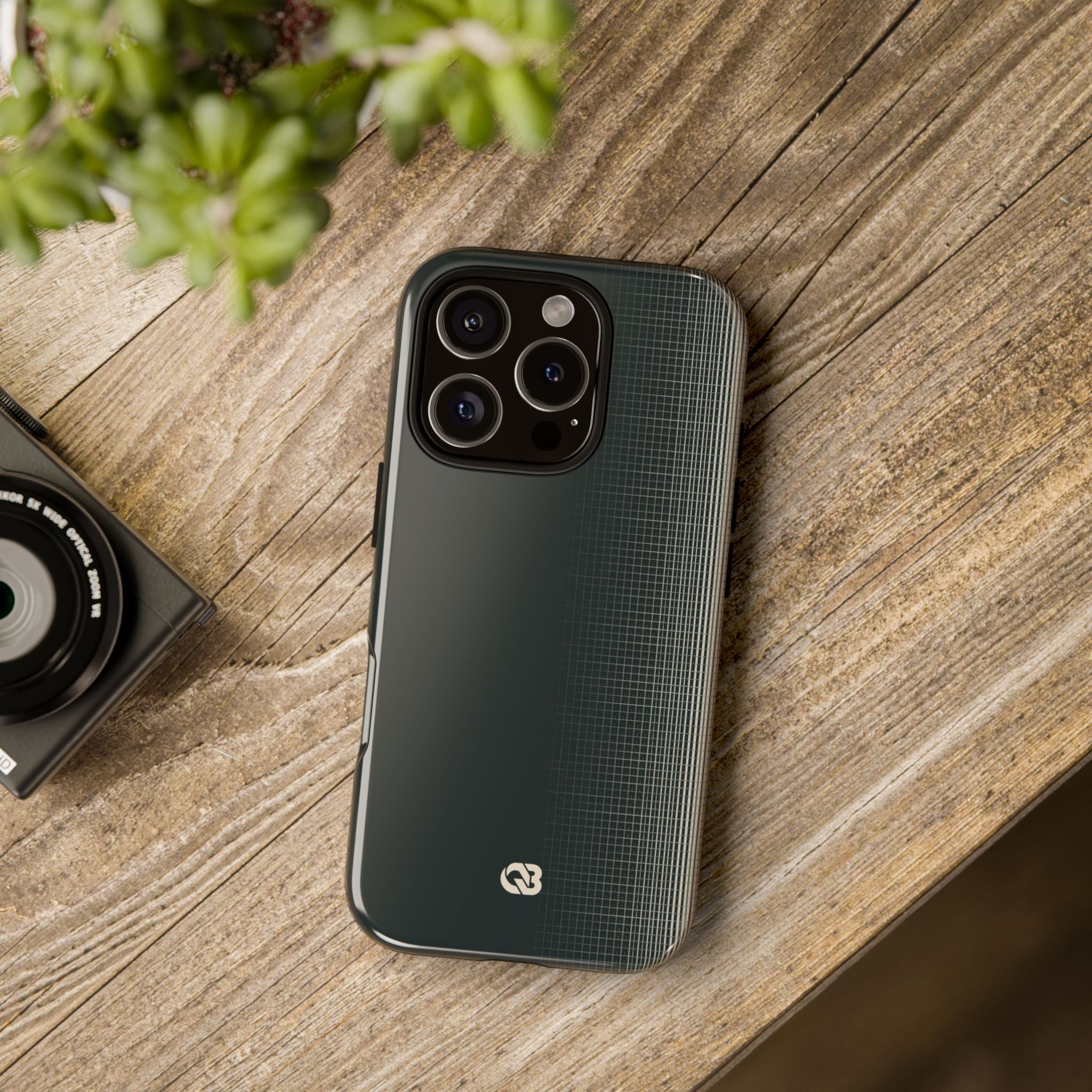 Grey Tough Phone Case for iPhone - Charcoal Tech Grid