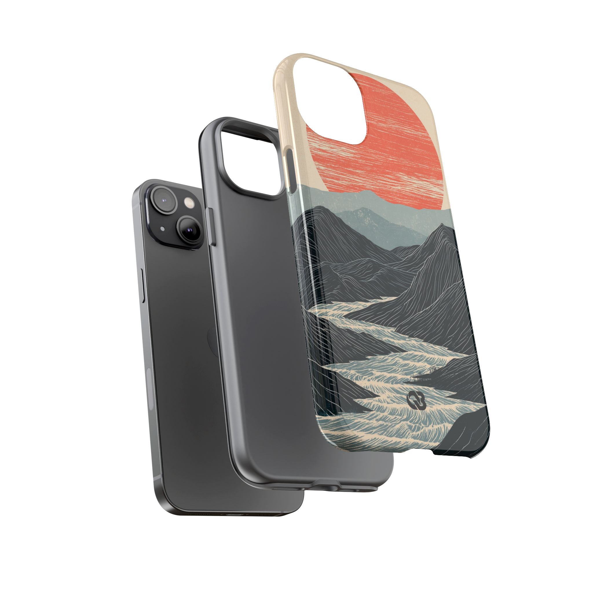 Beige Tough Phone Case for iPhone - Crimson Ridge Flow