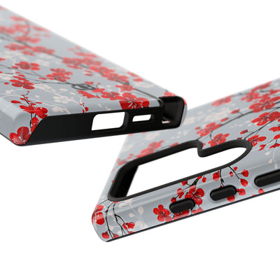 Grey Tough Phone Case for Samsung - Crimson Sakura Slate